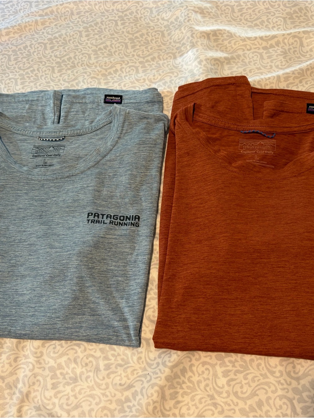 Patagonia Women’s Capilene Cool T-Shirt Bundle - Light Gray and Rust